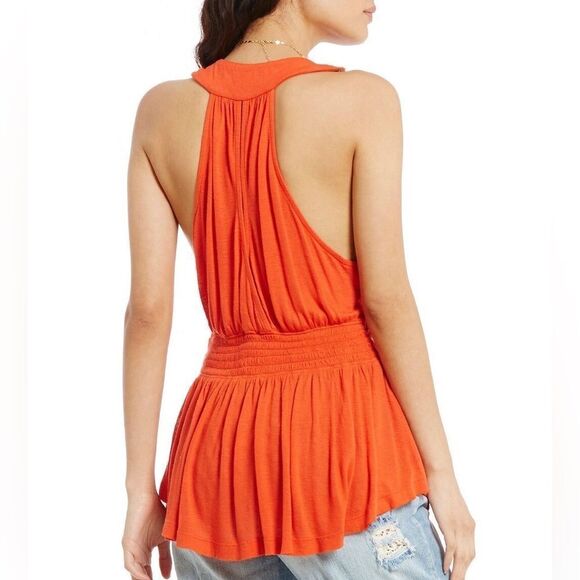 NWT Free People Megan Embroidered
Crochet Waist Peplum Top Tank XS Red/Orange - Picture 5 of 12